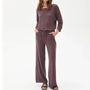 Michael Stars Angelina Heather Eggplant Dolman Sleeves wide leg jumpsuit Small